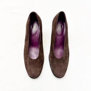 Arche LN Brown Suede Nubuck Leather Round Toe Pump Block Heel Shoe Size 37